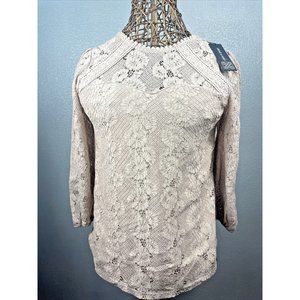 Cable & Gauge Women's Long Sleeve Lined Champagne Lace Blouse Size Small NWT